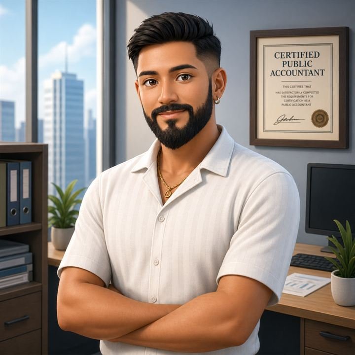 Illustrated portrait of Hitesh Ratnani, CPA, in his office